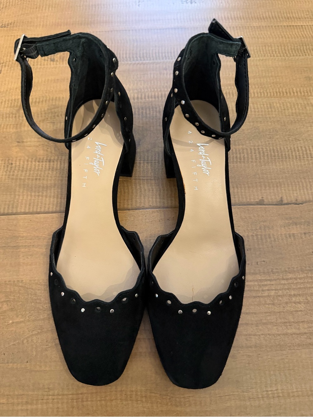 Lord & Taylor Brandi Black Scalloped Ankle-Strap Block Heels